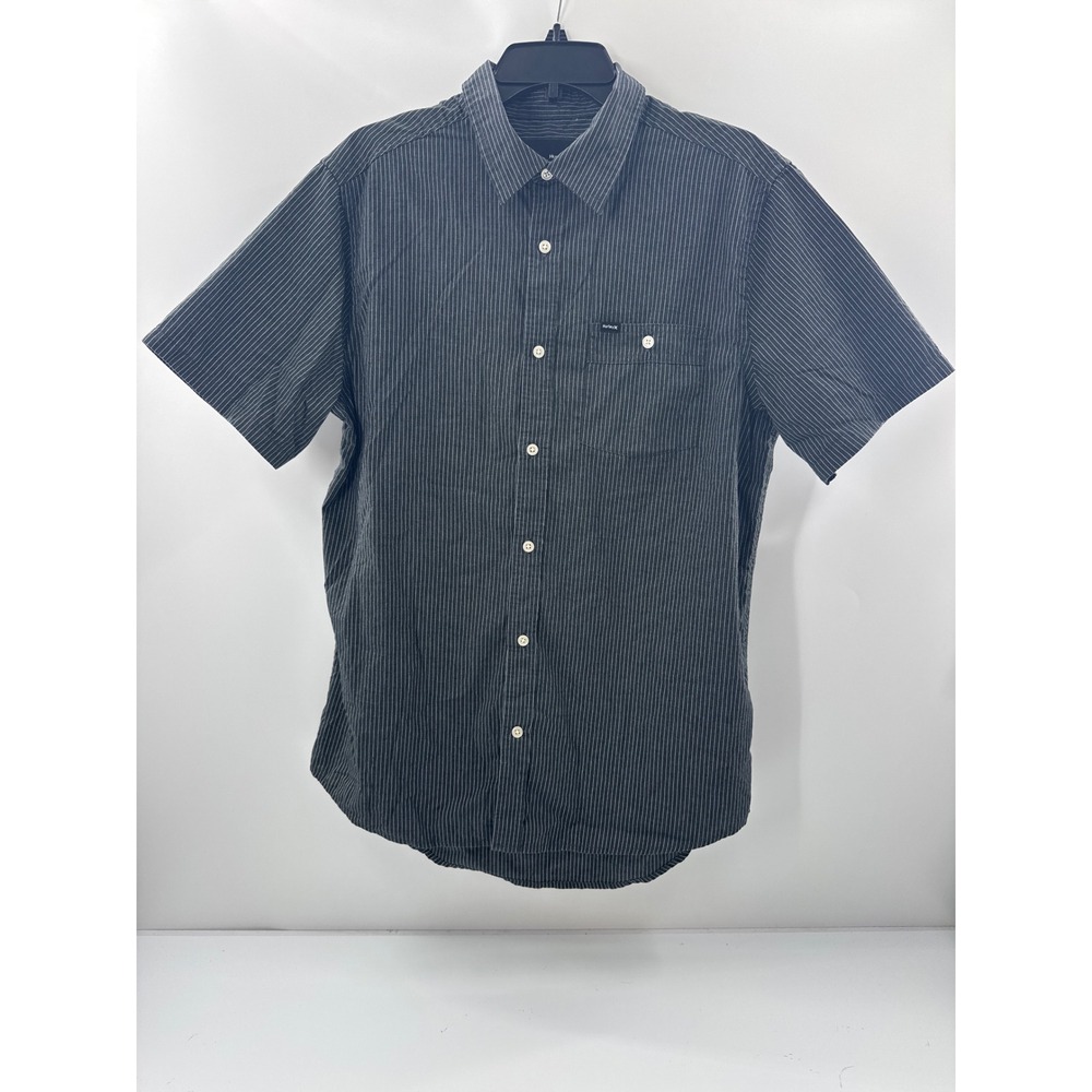 Hurley Mens Short Sleeve Button Down Shirt Gray Pinstripe Large A0526-00